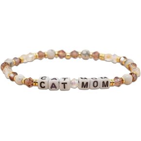 Inspired Beaded Stretch Bracelets for Women Cute Family Lover Letter Crystal Pink Blue Beads Stackable Bracelet