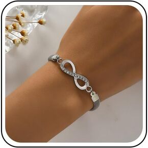Andelaisi Boho Crystal Infinity Bracelet Vintage Infinity Endless Love Bracelet Silver Snake Link Chain Bracelet Sparkly Cz Infinity Love Bangle Bracelet Jewelry for Women