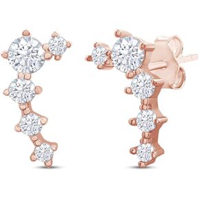 SAVEARTH DIAMONDS 18k Gold Plated Sterling Silver Post Ear Crawler Earrings 0.50 Carat (ctw) Moissanite Diamond 5-Stone Climber Earrings for Women | Trendy Jewelry Gifts For Her Push Back Earrings