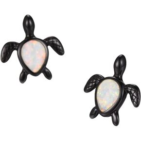Opal Sea Turtle Earrings,925 Sterling Silver Sea Turtle Earrings Hypoallergenic Animal Stud Earrings for Women Birthstone Earring Jewelry Gift