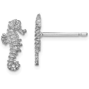 Jewels By Lux 14K White Gold White Mini Seahorse Post Earrings