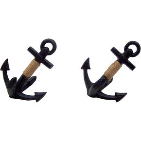 ديكور منزلي بحري من Wowser - مرساة واقفة مزخرفة من الحديد الزهر باللون الأزرق الداكن، قطعة حبل، مجموعة من قطعتين، 15.24 سم in Kuwait