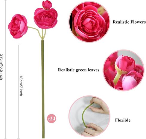 24 Pcs Mini Ranunculus Artificial Flower, Faux Silk Camellia Flowers for DIY Bouquet,Fake Wedding Filler Flowers for Bridal Shower Centerpieces Arrangements Decorations(Rose Red) in Saudi Arabia