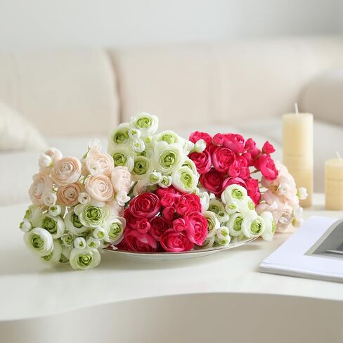 24 Pcs Mini Ranunculus Artificial Flower, Faux Silk Camellia Flowers for DIY Bouquet,Fake Wedding Filler Flowers for Bridal Shower Centerpieces Arrangements Decorations(Rose Red) in Saudi Arabia