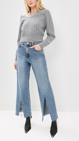 Women's Isla Front Slit Medium Washed Denim Jeans in Saudi Arabia