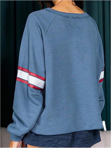 Women's Plus Size Number Print Striped Sweatshirt Crewneck Raglan Long Sleeve Loose Pullovers in Saudi Arabia
