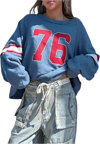 Women's Plus Size Number Print Striped Sweatshirt Crewneck Raglan Long Sleeve Loose Pullovers in Saudi Arabia