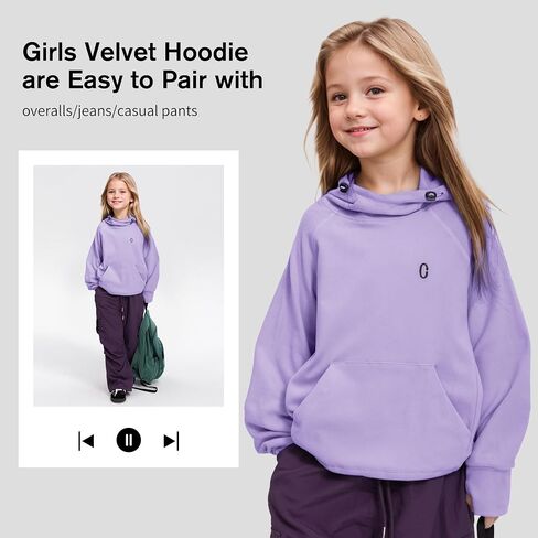 Rolanko Girls Hoodies Fleece Sweatshirts Long Sleeve Cozy lightweight Pullover Tops with Pocket Kids Warm Velvet Outwear in Saudi Arabia