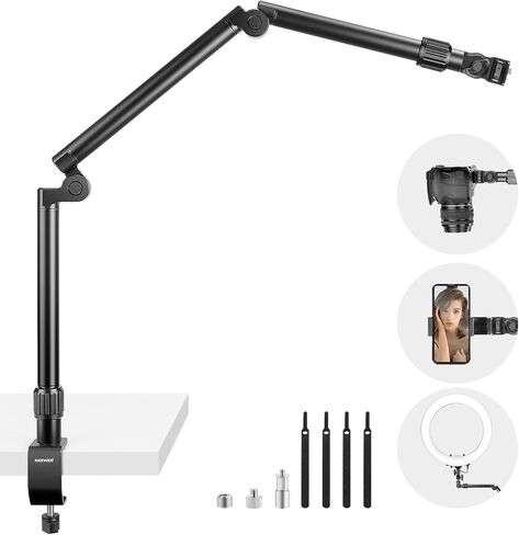 NEEWER Flexible Overhead Camera Mount Desk Stand with Phone Holder, 35.4" Aluminum Alloy Articulating Webcam Stand Arm with C Clamp, Tabletop Mount for Ring Light Camera Smartphone Projector, ST3A in Saudi Arabia