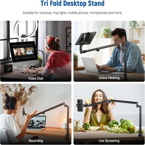 NEEWER Flexible Overhead Camera Mount Desk Stand with Phone Holder, 35.4" Aluminum Alloy Articulating Webcam Stand Arm with C Clamp, Tabletop Mount for Ring Light Camera Smartphone Projector, ST3A in Saudi Arabia