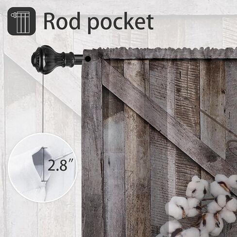 Coxila مزرعة نافذة الستائر لغرفة النوم 42 × 63 بوصة قضيب جيب ريفي الحظيرة باب الخشب الخشبي الغربي خمر البلد مزرعة منزل غرفة المعيشة العلاج مجموعة من 2 لوحات الستار الستائر in Kuwait