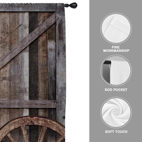 Coxila مزرعة نافذة الستائر لغرفة النوم 42 × 63 بوصة قضيب جيب ريفي الحظيرة باب الخشب الخشبي الغربي خمر البلد مزرعة منزل غرفة المعيشة العلاج مجموعة من 2 لوحات الستار الستائر in Kuwait