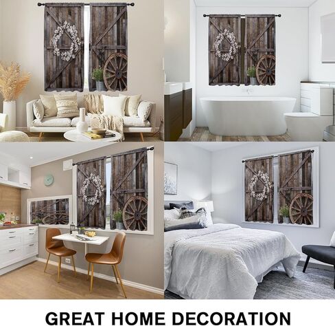 Coxila مزرعة نافذة الستائر لغرفة النوم 42 × 63 بوصة قضيب جيب ريفي الحظيرة باب الخشب الخشبي الغربي خمر البلد مزرعة منزل غرفة المعيشة العلاج مجموعة من 2 لوحات الستار الستائر in Kuwait