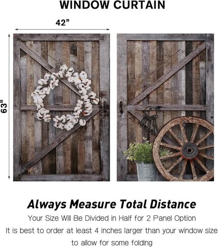 Coxila مزرعة نافذة الستائر لغرفة النوم 42 × 63 بوصة قضيب جيب ريفي الحظيرة باب الخشب الخشبي الغربي خمر البلد مزرعة منزل غرفة المعيشة العلاج مجموعة من 2 لوحات الستار الستائر in Kuwait