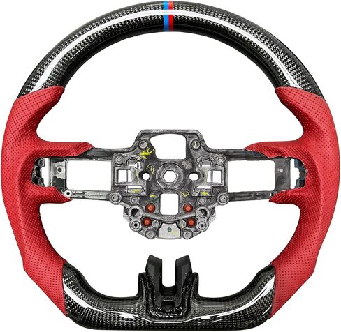 Compatible with 2018-2022 Ford Mustang Carbon Fiber Racing Steering Wheel,Nappa Perforated Leather Fit for V2 V4 V6 EcoBoost GT Shelby GT350/GT350R by Xilady(Black) in Saudi Arabia