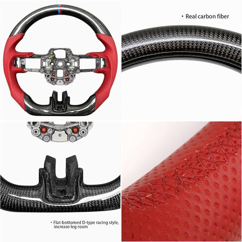 Compatible with 2018-2022 Ford Mustang Carbon Fiber Racing Steering Wheel,Nappa Perforated Leather Fit for V2 V4 V6 EcoBoost GT Shelby GT350/GT350R by Xilady(Black) in Saudi Arabia