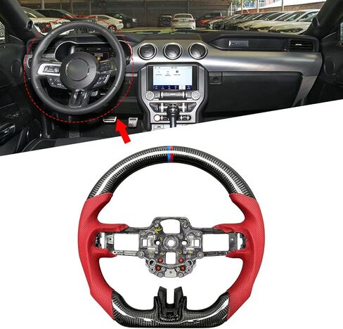 Compatible with 2018-2022 Ford Mustang Carbon Fiber Racing Steering Wheel,Nappa Perforated Leather Fit for V2 V4 V6 EcoBoost GT Shelby GT350/GT350R by Xilady(Black) in Saudi Arabia