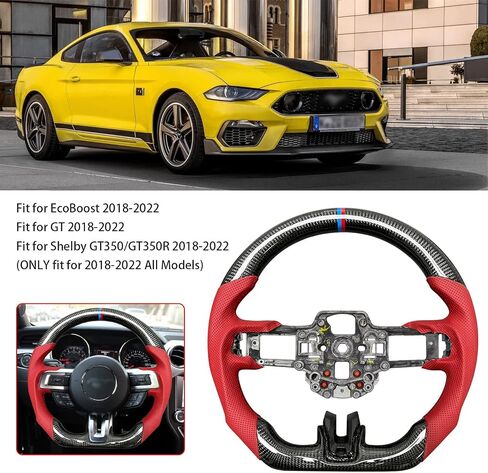 Compatible with 2018-2022 Ford Mustang Carbon Fiber Racing Steering Wheel,Nappa Perforated Leather Fit for V2 V4 V6 EcoBoost GT Shelby GT350/GT350R by Xilady(Black) in Saudi Arabia