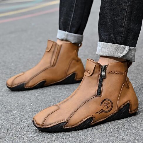 أحذية Chukka Boots الرجالية للقيادة للرجال بسحاب جانبي سهلة الارتداء، أحذية رياضية مريحة مصنوعة يدويًا من تشيلسي للرجال in Saudi Arabia