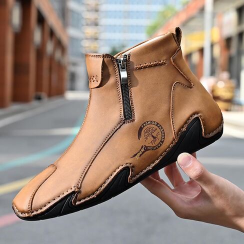 أحذية Chukka Boots الرجالية للقيادة للرجال بسحاب جانبي سهلة الارتداء، أحذية رياضية مريحة مصنوعة يدويًا من تشيلسي للرجال in Saudi Arabia