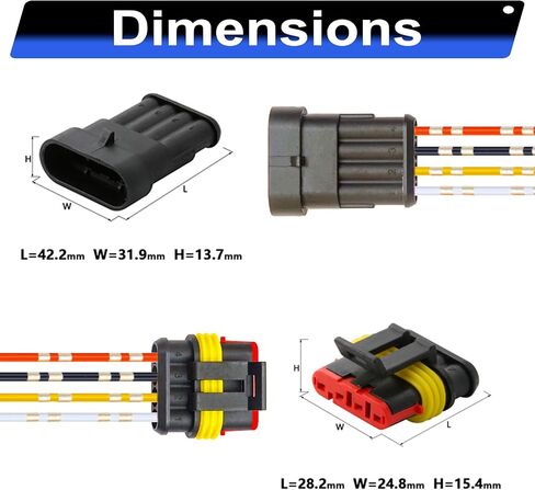 Waterproof Automotive Electrical Wire Connectors,4Pin Male Female Totally 4 Sets Auto Electric Connectors with 0.85mm² Pre-Crimped Automotive Electrical Wire 120mm Length (KI-4P-4Set) in Saudi Arabia