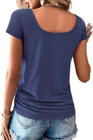 Womens Tops 3 Pack Summer Tops for Women 2025 U Neck Shorts Sleeve T Shirts Soft Casual Loose Basic Henley Tee Trendy Clothes in Kuwait