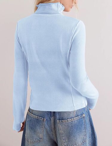 Turtleneck Long Sleeve Shirts for Women Casual Fall Basic Layering Top Elastic Pullover Shirts Lightweight in Saudi Arabia