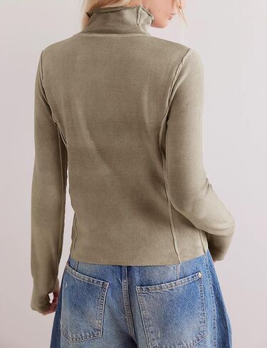 Turtleneck Long Sleeve Shirts for Women Casual Fall Basic Layering Top Elastic Pullover Shirts Lightweight in Saudi Arabia