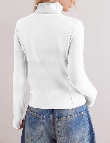Turtleneck Long Sleeve Shirts for Women Casual Fall Basic Layering Top Elastic Pullover Shirts Lightweight in Saudi Arabia