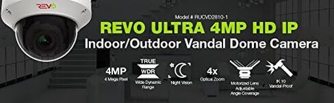 كاميرا مراقبة REVO America Ultra HD 4MP IP IK10 مقاومة للتخريب - رؤية ليلية 100 بوصة، مقاومة للطقس IP66، 3DNR، متوافقة مع ONVIF، أبيض in Kuwait