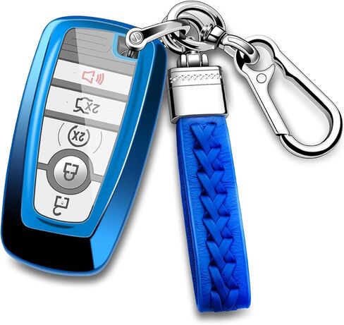 لغطاء غطاء Ford Key Fob ممتاز ناعم من مادة TPU مع حامل متوافق مع 2017-2022 Ford Fusion F150 F250 F350 F450 F550 Edge Explorer Escape Mustang Remote Keyless Entry (أزرق) in Kuwait