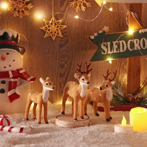 3 Pack Christmas Reindeer Figurines, Festive Holiday Decorations, Rustic Elk Ornaments, Handcrafted Tabletop Decor for Home, Office, Fireplace, Mantle, Xmas Party Centerpiece in Saudi Arabia
