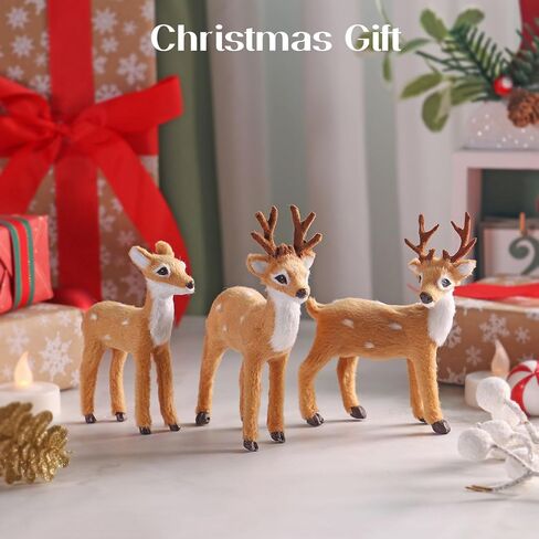 3 Pack Christmas Reindeer Figurines, Festive Holiday Decorations, Rustic Elk Ornaments, Handcrafted Tabletop Decor for Home, Office, Fireplace, Mantle, Xmas Party Centerpiece in Saudi Arabia