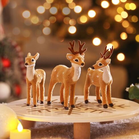 3 Pack Christmas Reindeer Figurines, Festive Holiday Decorations, Rustic Elk Ornaments, Handcrafted Tabletop Decor for Home, Office, Fireplace, Mantle, Xmas Party Centerpiece in Saudi Arabia