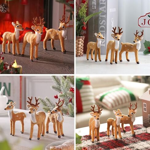 3 Pack Christmas Reindeer Figurines, Festive Holiday Decorations, Rustic Elk Ornaments, Handcrafted Tabletop Decor for Home, Office, Fireplace, Mantle, Xmas Party Centerpiece in Saudi Arabia