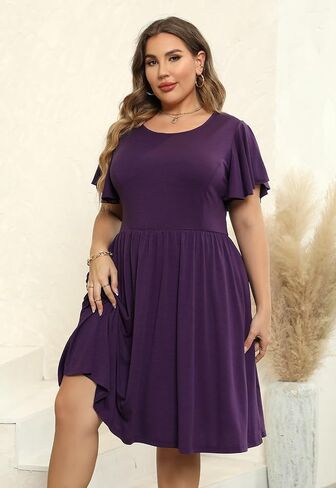 Nemidor Women's Plus Size Dress Vintage Party Midi Casual Summer Fit and Flare Dress with Pocket NEM212 in Kuwait