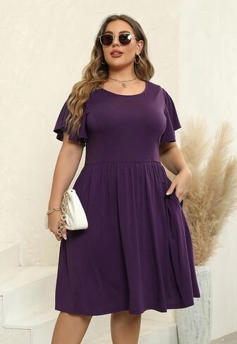 Nemidor Women's Plus Size Dress Vintage Party Midi Casual Summer Fit and Flare Dress with Pocket NEM212 in Kuwait