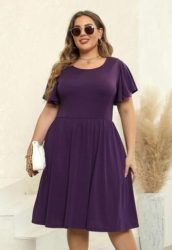 Nemidor Women's Plus Size Dress Vintage Party Midi Casual Summer Fit and Flare Dress with Pocket NEM212 in Kuwait