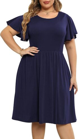 Nemidor Women's Plus Size Dress Vintage Party Midi Casual Summer Fit and Flare Dress with Pocket NEM212 in Kuwait