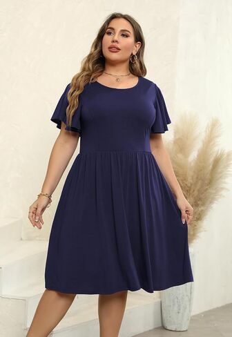 Nemidor Women's Plus Size Dress Vintage Party Midi Casual Summer Fit and Flare Dress with Pocket NEM212 in Kuwait