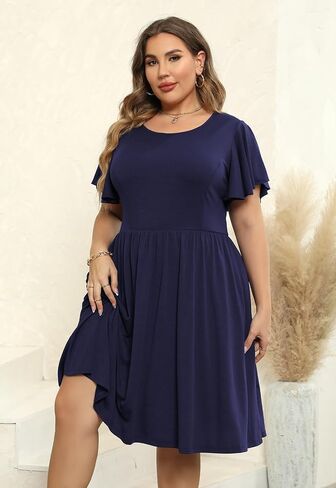 Nemidor Women's Plus Size Dress Vintage Party Midi Casual Summer Fit and Flare Dress with Pocket NEM212 in Kuwait