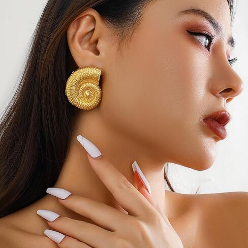 Beach Conch Earrings Sea Shell Earrings Metal Gold Shell Stud Earrings for Women in Saudi Arabia