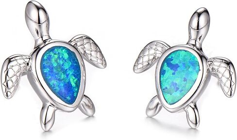 Opal Sea Turtle Earrings,925 Sterling Silver Sea Turtle Earrings Hypoallergenic Animal Stud Earrings for Women Birthstone Earring Jewelry Gift in Saudi Arabia
