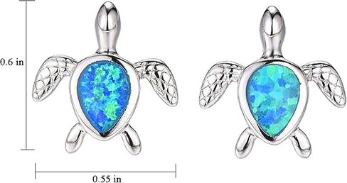 Opal Sea Turtle Earrings,925 Sterling Silver Sea Turtle Earrings Hypoallergenic Animal Stud Earrings for Women Birthstone Earring Jewelry Gift in Saudi Arabia