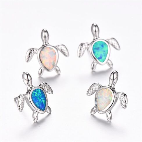 Opal Sea Turtle Earrings,925 Sterling Silver Sea Turtle Earrings Hypoallergenic Animal Stud Earrings for Women Birthstone Earring Jewelry Gift in Saudi Arabia