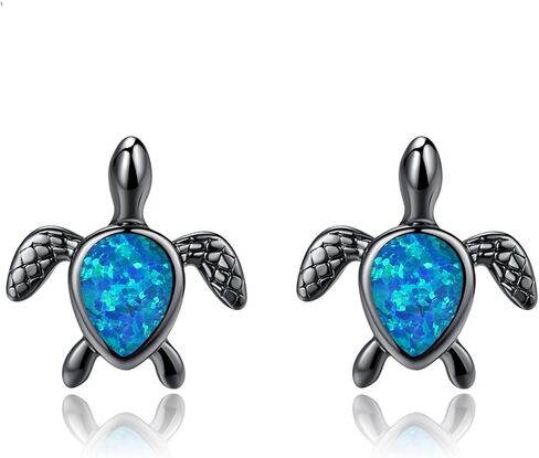 أقراط أوبال سلحفاة البحر، 925 فضة سلحفاة البحر أقراط هيبوالرجينيك الحيوان أقراط للنساء جوهرة القرط هدية مجوهرات in Kuwait