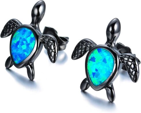 أقراط أوبال سلحفاة البحر، 925 فضة سلحفاة البحر أقراط هيبوالرجينيك الحيوان أقراط للنساء جوهرة القرط هدية مجوهرات in Kuwait