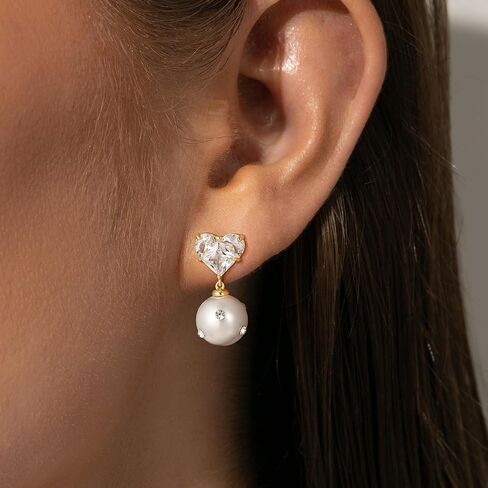 Gold Earrings for Women - Pearl Earrings Cute Gold Stud Earrings Dainty Cubic Zirconia Stud Earrings for Women Trendy Pearl Jewelry in Saudi Arabia