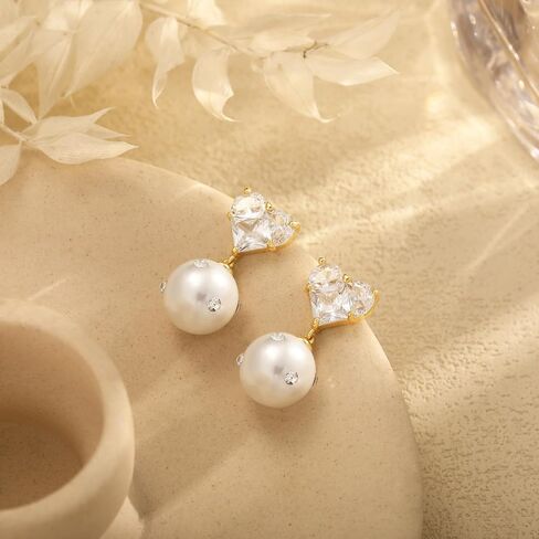Gold Earrings for Women - Pearl Earrings Cute Gold Stud Earrings Dainty Cubic Zirconia Stud Earrings for Women Trendy Pearl Jewelry in Saudi Arabia