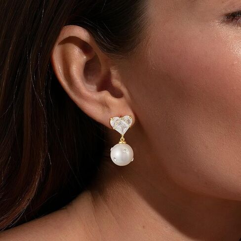 Gold Earrings for Women - Pearl Earrings Cute Gold Stud Earrings Dainty Cubic Zirconia Stud Earrings for Women Trendy Pearl Jewelry in Saudi Arabia